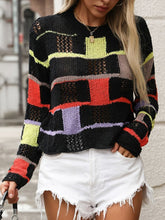 Load image into Gallery viewer, Openwork Color Block Round Neck Sweater