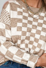 Load image into Gallery viewer, Checkered Round Neck Long Sleeve Sweater