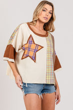 Load image into Gallery viewer, SAGE + FIG Round Neck Plaid Star Patch T-Shirt