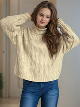 Load image into Gallery viewer, Cable-Knit Turtleneck Long Sleeve Sweater