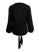 Load image into Gallery viewer, Tied Swiss Dot V-Neck Long Sleeve Blouse