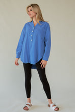 Load image into Gallery viewer, Davi &amp; Dani Letter Back Raw Hem Half Button Shirt