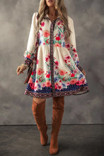 Load image into Gallery viewer, Flower Button Down Lantern Sleeve Dress