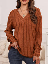 Load image into Gallery viewer, Decorative Button V-Neck Long Sleeve T-Shirt