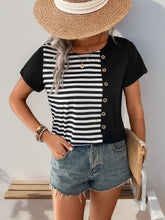 Load image into Gallery viewer, Striped Round Neck Short Sleeve T-Shirt