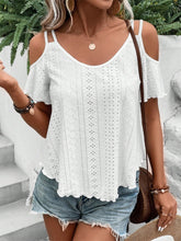 Load image into Gallery viewer, Eyelet Cold Shoulder Short Sleeve Blouse