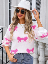 Load image into Gallery viewer, Bow Round Neck Dropped Shoulder Sweater