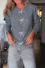 Load image into Gallery viewer, Bow Round Neck Long Sleeve Cardigan