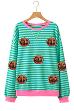 Load image into Gallery viewer, Pumpkin Striped Round Neck Long Sleeve Sweatshirt