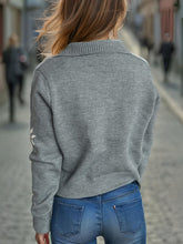 Load image into Gallery viewer, Pearl Trim Collared Neck Long Sleeve Cardigan
