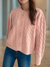 Load image into Gallery viewer, Cable-Knit Round Neck Long Sleeve Cardigan