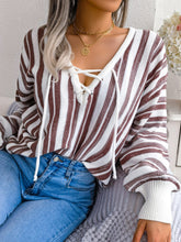 Load image into Gallery viewer, Striped Lace-Up Long Sleeve Sweater