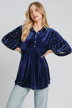 Load image into Gallery viewer, Umgee Pearl Detail Collared Neck Velvet Babydoll Blouse