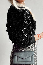 Load image into Gallery viewer, Sequin Round Neck Long Sleeve Blouse