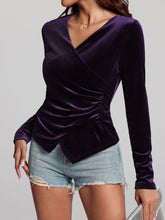 Load image into Gallery viewer, Ruched Surplice Long Sleeve Top