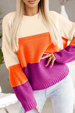 Load image into Gallery viewer, Color Block Drop Shoulder Round Neck Sweater
