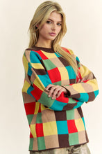Load image into Gallery viewer, Davi &amp; Dani Color Block Checkered Dropped Shoulder Sweater