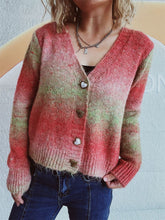 Load image into Gallery viewer, Gradient Heart Shape Button V-Neck Cardigan
