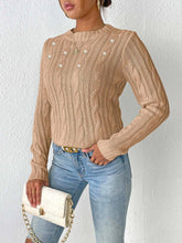 Load image into Gallery viewer, Cable-Knit Round Neck Long Sleeve Sweater