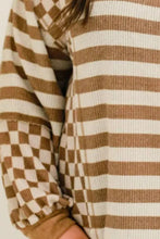Load image into Gallery viewer, Plus Size Stripes &amp; Checker Round Neck Long Sleeve Top