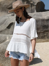 Load image into Gallery viewer, Lace Detail Round Neck Half Sleeve Blouse