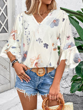 Load image into Gallery viewer, Ruffled Printed V-Neck Half Sleeve Blouse