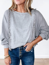 Load image into Gallery viewer, Raw Hem Round Neck Long Sleeve Sweatshirt