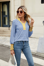 Load image into Gallery viewer, Contrast Striped Notched Long Sleeve Top