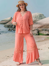 Load image into Gallery viewer, Plus Size Button Up Half Sleeve Top and Pants Set