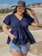Load image into Gallery viewer, Plus Size Peplum V-Neck Short Sleeve Blouse