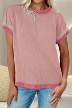 Load image into Gallery viewer, Color Block Round Neck Cap Sleeve T-Shirt