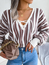 Load image into Gallery viewer, Striped Lace-Up Long Sleeve Sweater