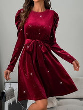 Load image into Gallery viewer, Glitter Round Neck Puff Sleeve Dress