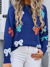 Load image into Gallery viewer, Bow Graphic Round Neck Long Sleeve Sweater