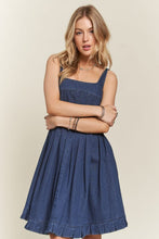 Load image into Gallery viewer, ADORA Smocked Back Square Neck Denim Dress