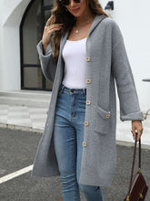 Load image into Gallery viewer, Pocketed Button Up Long Sleeve Hooded Cardigan