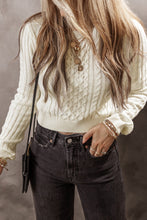 Load image into Gallery viewer, Cable-Knit Round Neck Long Sleeve Sweater