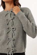 Load image into Gallery viewer, Bow Round Neck Long Sleeve Cardigan