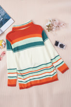 Load image into Gallery viewer, Contrast Striped Turtleneck Dropped Shoulder Sweater