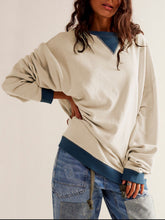 Load image into Gallery viewer, Contrast Trim Round Neck Long Sleeve Sweatshirt