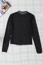 Load image into Gallery viewer, Rhinestone Round Neck Long Sleeve Blouse
