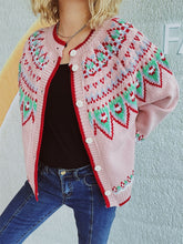 Load image into Gallery viewer, Contrast Geometric Round Neck Long Sleeve Cardigan