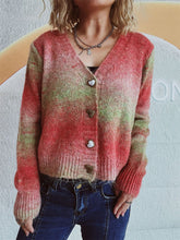 Load image into Gallery viewer, Gradient Heart Shape Button V-Neck Cardigan