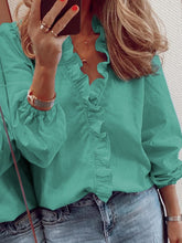 Load image into Gallery viewer, Full Size Ruffled V-Neck Long Sleeve Blouse