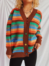 Load image into Gallery viewer, Contrast Stripes Button Up Long Sleeve Cardigan