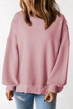 Load image into Gallery viewer, Slit Waffle-Knit Round Neck Long Sleeve Top