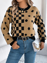 Load image into Gallery viewer, Plaid Round Neck Long Sleeve Sweater