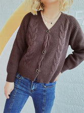 Load image into Gallery viewer, Cable-Knit V-Neck Button Down Long Sleeve Cardigan