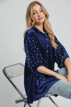 Load image into Gallery viewer, Umgee Pearl Detail Collared Neck Velvet Babydoll Blouse