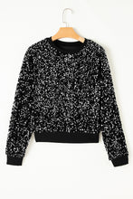Load image into Gallery viewer, Sequin Round Neck Long Sleeve Blouse
